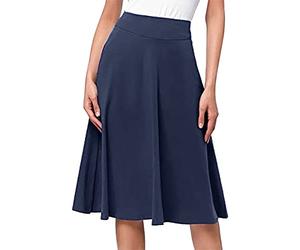 Your Orders Ladies Elasticated Waist Skirts Simple Comfy Basic Solid Color A Line Flared Knee Length Skirt Elasticated Waist Skirts for Ladies Pleated Smart Women UK Blue