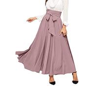 Your Orders Ladies Elasticated Waist Skirts Women's Elegant High Waist Skirt Tie Front Pleated Maxi Skirts Boho Midi Skirt Cotton Evening Women UK Womens Fashion Clothes Pink