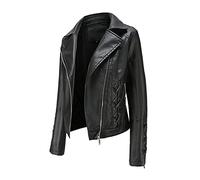 Your Orders Lightning Deals Cheap Items Quilted Jackets for Women Women Artificial Leather Coat Lapel Zipper Short Fashion Outwear Biker Motorcycle Slim Jackets Outlet Clearance Uk (Black, XXL)