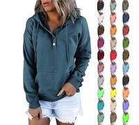 Your Orders Lightning Deals Cheap Items Sweatshirts for Women UK Clearance Casual Button Down Long Sleeve Hoodies With Pocket Solid Color V-Neck Hood Pullover Tops