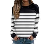 Your Orders Lightning Deals Cheap Items Women's Oversized Striped Sweatshirt Crew Neck Long Sleeve Pullover Tops Lightweight Stretchy Bottom Sweatshirt Blouse Christmas Jumpers for Women Sale Black
