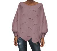 Your Orders Lightning Deals Cheap Items Women's Sweatshirts Oversized Knitted Long Lantern Sleeve Pullover Tops Boat Neck Asymmetric Hem Jumper Blouses Sweaters Women UK Clearance Purple