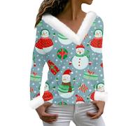 Your Orders My Account Black of Friday Winter Sweatshirt Women Women's Autumn Winter Plush Collar Cuffs Christmas Print Loose Casual Long Sleeved T Shirt Late Deals of The Day (Blue, L)