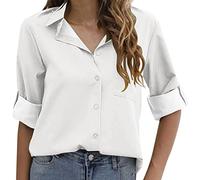 Your Orders Placed Recently by Me Gifts Oversized Button Down Shirt Button Down Shirts for Women Loose V Neck Blouses Casual Roll Up Collared Tops with Pocket Lightning Deals Today White