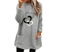Your Orders Placed Recently By Me Gifts Oversized Sweatshirts for Women UK Chain Love Printed Round Neck Sweatshirt Dress Loose Long Sleeve Pocket Plush Women Sale Clearance (Grey, L)