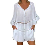 Your Orders Placed Recently by Me Gifts Plus Size Summer Tops Women's Plus Size Solid Cotton and Linen Hollow Out V-Neck Pullover Tops Shirt Summer Today's Deals Day Tops Women UK Clearance White