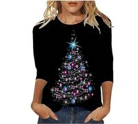Your Orders Placed Recently by Me Gifts Plus Size Tops for Women Christmas Shirts for Women Glitter Xmas Tree Printed 3/4 Sleeve Tops Blouses Dressy Fancy Dress Next Day Delivery Adult Black
