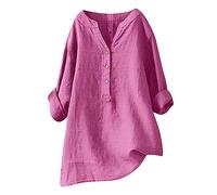 Your Orders Placed Recently by Me Gifts Sales Clearance Women's Blouses & Shirts Women's Printed Patchwork Buttons V Neck Cotton Blouse Shirt Hot Pink
