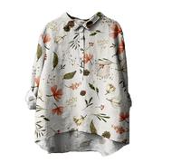 Your Orders Placed Recently by Me Gifts Sleep Tees Women Oversized Linen T Shirt for Women's Flower Printed Loose Fit Tee Tops Lapel Neck Button Blouses Long Track My Order Delivery White