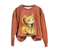 Your Orders Placed Recently By Me Gifts Sweatshirts for Women UK Plus Size Women's Cute Cat Animal Print Round Neck Long Sleeved Casual Sports Shirt Hooded Today's Deals of The Day (Orange, M)