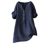 Your Orders Placed Recently by Me Gifts Today Womens Summer Tops Loose Button Shirt Top Stand Solid Color Medium Sleeve Collar Casual Women's Shirt Women's Shirt Navy