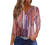 Your Orders Placed Recently by Me Gifts Women's Oversized T Shirt Women's Fashion Casual Floral Print Button Three Quarter Sleeve T Shirt Top Womens Monthly Payments Monthly Payments Products Red