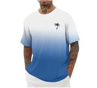 Your Orders Summer Clothes for Men Men's Casual Fashionable Loose and Trendy Solid Color Gradient Round Neck Short Sleeved T Shirt Smart Tshirts Men Clothes Sale of Clearance Clothing Sky Blue