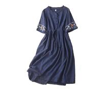 Your Orders Women Summer Dress Women's Cotton Linen Dresses Summer Embroidered Sleeve A Line Comfy Cotton Maxi Dress Trendy Plus Size for Womens Womens Plus Size Navy