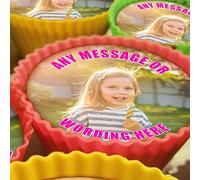 Your Own Image - Pink Text - 20 x 5cm Personalised Edible Cupcake Toppers on Premium Icing