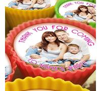Your Own Image Skinny Text - Pink Text - 20 x 5cm Personalised Edible Cupcake Toppers on Premium Icing