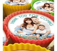 Your Own Image Skinny Text - Teal Text - 20 x 5cm Personalised Edible Cupcake Toppers on Premium Icing
