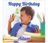 Your Own Image Square - Blue Text - Any Size (4in - 7.5in) Personalised Edible Square Cake Topper on Premium Icing