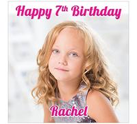 Your Own Image Square - Pink Text - Any Size (4in - 7.5in) Personalised Edible Square Cake Topper on Premium Icing