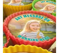 Your Own Image - Teal Text - 20 x 5cm Personalised Edible Cupcake Toppers on Premium Icing