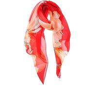 YOUR SMILE Ladies/Women's Lightweight Floral Print/Solid Color mixture Shawl Scarf For Spring Summer season, Red Magnolia, 70.8 x 35.4