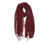 YOUR SMILE Ladies/Women's Lightweight Solid Color Fringe Lace Tassels Long Shawl Scarf For Spring Summer Fall, Burgundy, Large