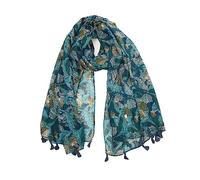 YOUR SMILE Large Boho Scarf for Women Lightweight Floral Printed Scarves Fall Winter Fashion Fringed Shawl wraps, 01 Teal Leaves, L
