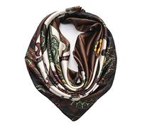 YOUR SMILE Silk Like Head Scarf Top For Women's Fashion Pattern Large Square Satin Headscarf Wraps, Brown Bandanna