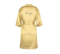 your surprise Personalised Kimono Robe with Name or Text - Half-sleeve with waist-loops and oblique V-neck Design 100% Polyester with satin-soft feel (94cm) (Gold)