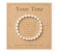 Your Time Moonstone Stretch Bracelet with Sentimental Kraft Card, Silver Heart Charm Matte Moonstone Beaded Bracelet, New Beginnings Encouragement Gift for Women, Graduation Promotion New Chapter Mile