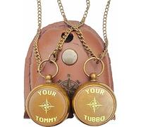 Your Tommy Your Tubbo Lock It Compass Nautical Antique Engraved Brass Compass, with Leather Carry Case, with Chain Pirates Compass, Hiking Outdoor Compass