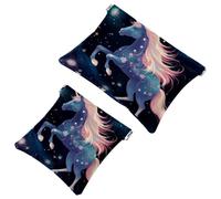 Your Travel Solution: 2Pcs Art Starry Unicorn-1233 Shrapnel Pouch - Compact Makeup Bag, Multicolor 08, A：7.1x5.8in/18x14.8cm，B:4.7x4.5in/12x11.5cm