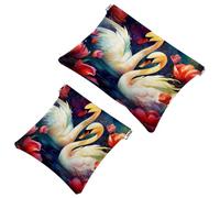 Your Travel Solution: 2Pcs Art Swan Flower-1596 Shrapnel Pouch - Compact Makeup Bag, Multicolor 01, A:7.1x5.8in/18x14.8cm,B:4.7x4.5in/12x11.5cm