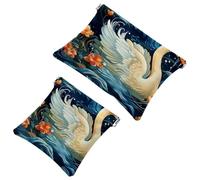 Your Travel Solution: 2Pcs Art Swan Flower-1596 Shrapnel Pouch - Compact Makeup Bag, Multicolor 02, A:7.1x5.8in/18x14.8cm,B:4.7x4.5in/12x11.5cm