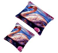 Your Travel Solution: 2Pcs Art Swan Flower-1596 Shrapnel Pouch - Compact Makeup Bag, Multicolor 06, A:7.1x5.8in/18x14.8cm,B:4.7x4.5in/12x11.5cm