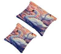 Your Travel Solution: 2Pcs Art Swan Flower-1629 Shrapnel Pouch - Compact Makeup Bag, Multicolor 01, A:7.1x5.8in/18x14.8cm,B:4.7x4.5in/12x11.5cm