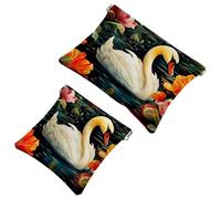 Your Travel Solution: 2Pcs Art Swan Flower-1629 Shrapnel Pouch - Compact Makeup Bag, Multicolor 02, A:7.1x5.8in/18x14.8cm,B:4.7x4.5in/12x11.5cm