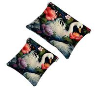 Your Travel Solution: 2Pcs Art Swan Flower-1629 Shrapnel Pouch - Compact Makeup Bag, Multicolor 04, A:7.1x5.8in/18x14.8cm,B:4.7x4.5in/12x11.5cm