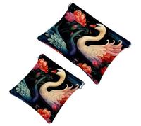 Your Travel Solution: 2Pcs Art Swan Flower-1629 Shrapnel Pouch - Compact Makeup Bag, Multicolor 08, A:7.1x5.8in/18x14.8cm,B:4.7x4.5in/12x11.5cm