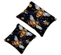 Your Travel Solution: 2Pcs Bees and Flowers-1365 Shrapnel Pouch - Compact Makeup Bag, Multicolor 02, A:7.1x5.8in/18x14.8cm,B:4.7x4.5in/12x11.5cm