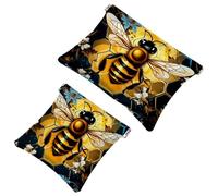 Your Travel Solution: 2Pcs Bees and Flowers-1365 Shrapnel Pouch - Compact Makeup Bag, Multicolor 05, A:7.1x5.8in/18x14.8cm,B:4.7x4.5in/12x11.5cm