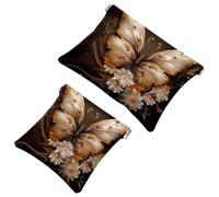 Your Travel Solution: 2Pcs Black Background Art Butterfly-1728 Shrapnel Pouch - Compact Makeup Bag, Multicolor 01, A：7.1x5.8in/18x14.8cm，B:4.7x4.5in/12x11.5cm