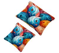 Your Travel Solution: 2Pcs Cartoon Easter Egg Rabbit-870 Shrapnel Pouch - Compact Makeup Bag, Multicolor 04, A：7.1x5.8in/18x14.8cm，B:4.7x4.5in/12x11.5cm