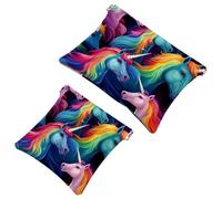 Your Travel Solution: 2Pcs Colored Retro Art Unicorn-705 Shrapnel Pouch - Compact Makeup Bag, Multicolor 01, A：7.1x5.8in/18x14.8cm，B:4.7x4.5in/12x11.5cm