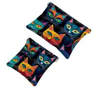 Your Travel Solution: 2Pcs Colorful Art Cat Group-1563 Shrapnel Pouch - Compact Makeup Bag, Multicolor 07, A：7.1x5.8in/18x14.8cm，B:4.7x4.5in/12x11.5cm