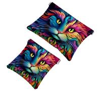 Your Travel Solution: 2Pcs Colorful Art Cat Group-1563 Shrapnel Pouch - Compact Makeup Bag, Multicolor 06, A：7.1x5.8in/18x14.8cm，B:4.7x4.5in/12x11.5cm