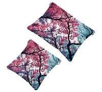 Your Travel Solution: 2Pcs Colorful Flowers and Trees-1431 Shrapnel Pouch - Compact Makeup Bag, Multicolor 02, A：7.1x5.8in/18x14.8cm，B:4.7x4.5in/12x11.5cm