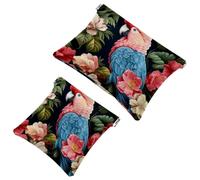 Your Travel Solution: 2Pcs Colorful Parrot Art Flower-474 Shrapnel Pouch - Compact Makeup Bag, Multicolor 04, A：7.1x5.8in/18x14.8cm，B:4.7x4.5in/12x11.5cm
