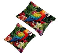 Your Travel Solution: 2Pcs Colorful Parrot Art Flower-474 Shrapnel Pouch - Compact Makeup Bag, Multicolor 09, A：7.1x5.8in/18x14.8cm，B:4.7x4.5in/12x11.5cm