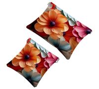 Your Travel Solution: 2Pcs Colorful Petal Flowers-2124 Shrapnel Pouch - Compact Makeup Bag, Multicolor 06, A：7.1x5.8in/18x14.8cm，B:4.7x4.5in/12x11.5cm